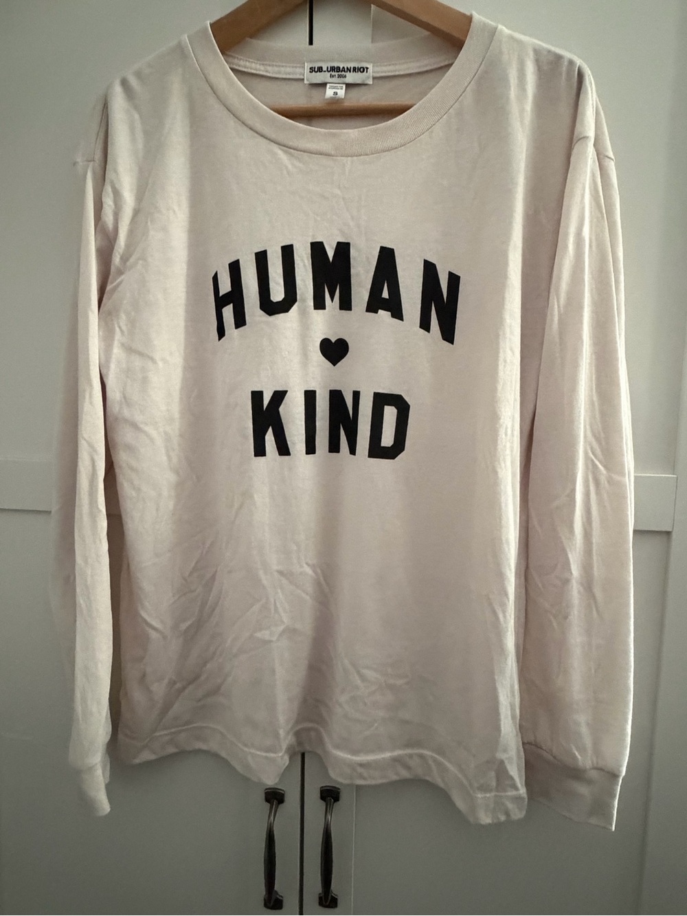Sub_Urban RIOT Human Kind Long Sleeve Boyfriend Tee in Oat — Women’s Small